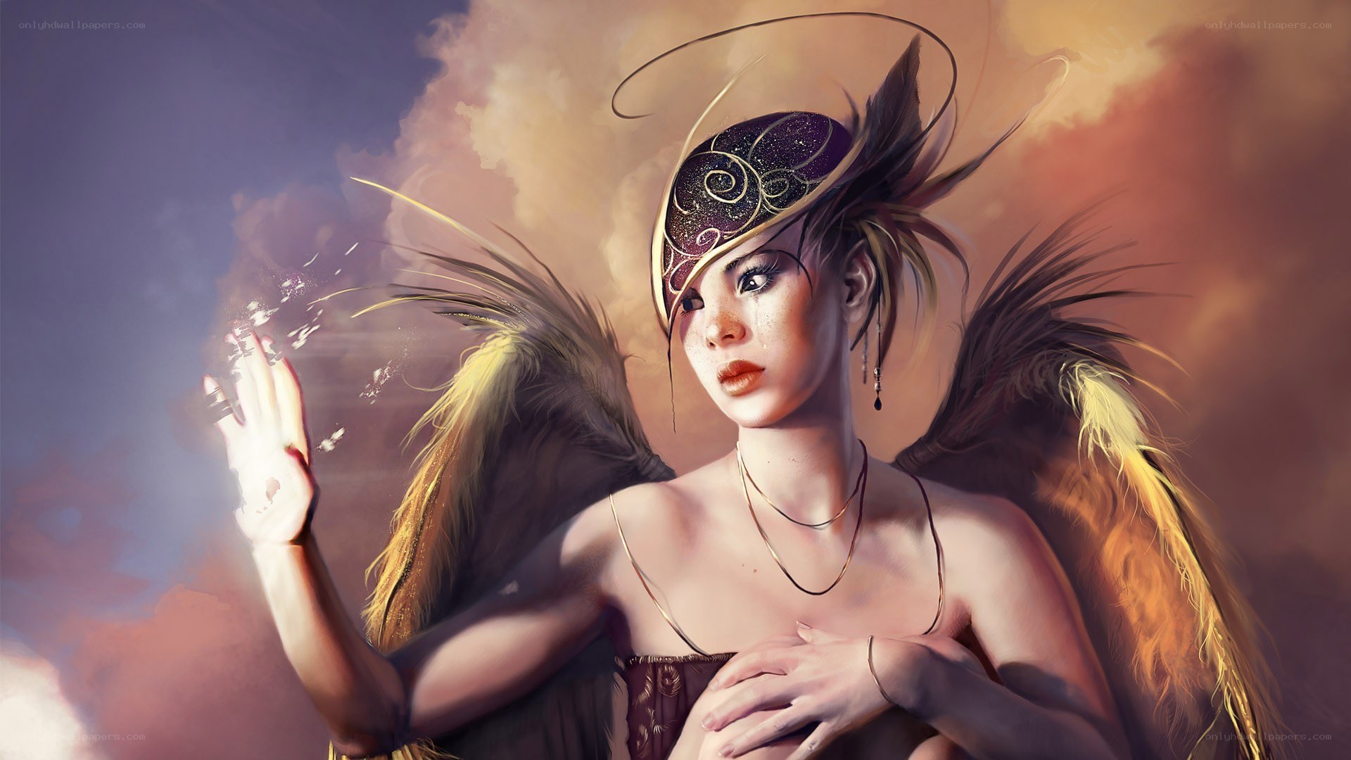 angel with feathered wings