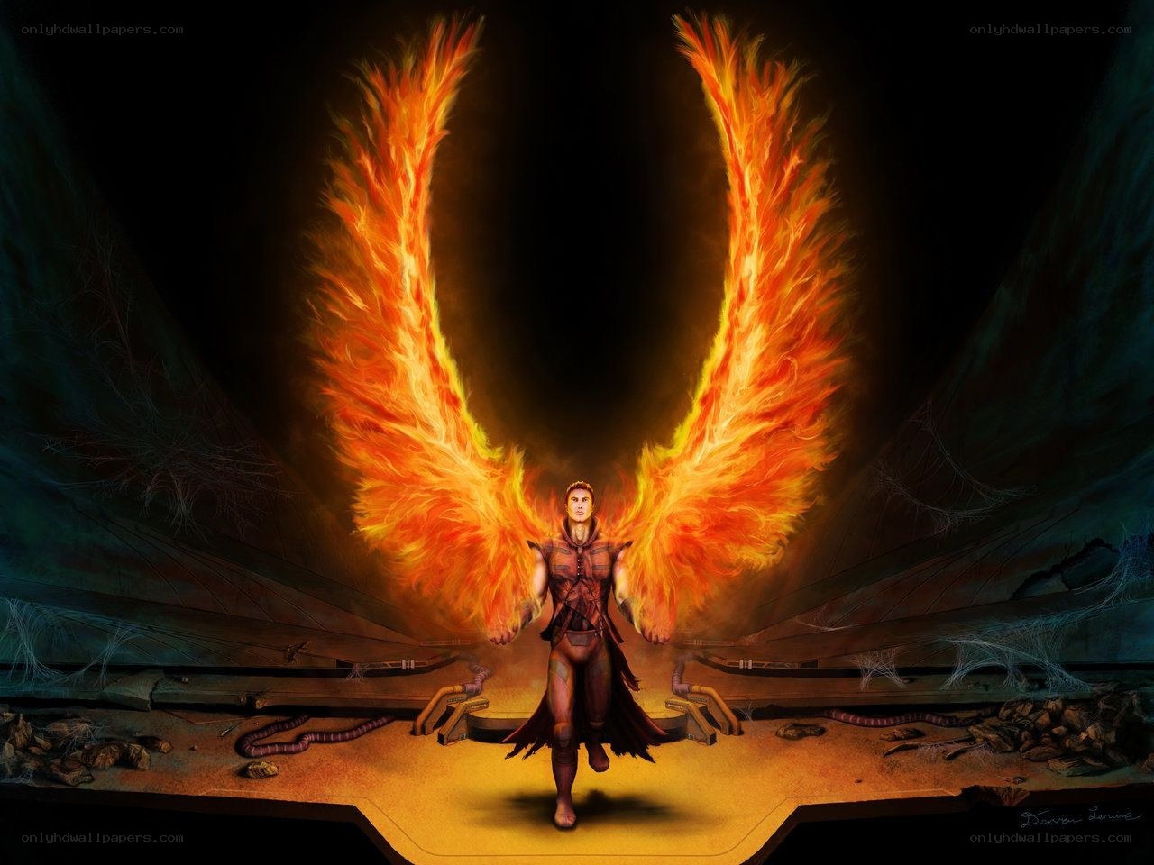 angel with fiery wings