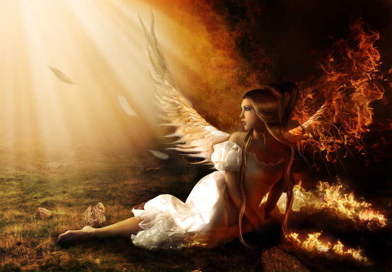 angel with fire and light