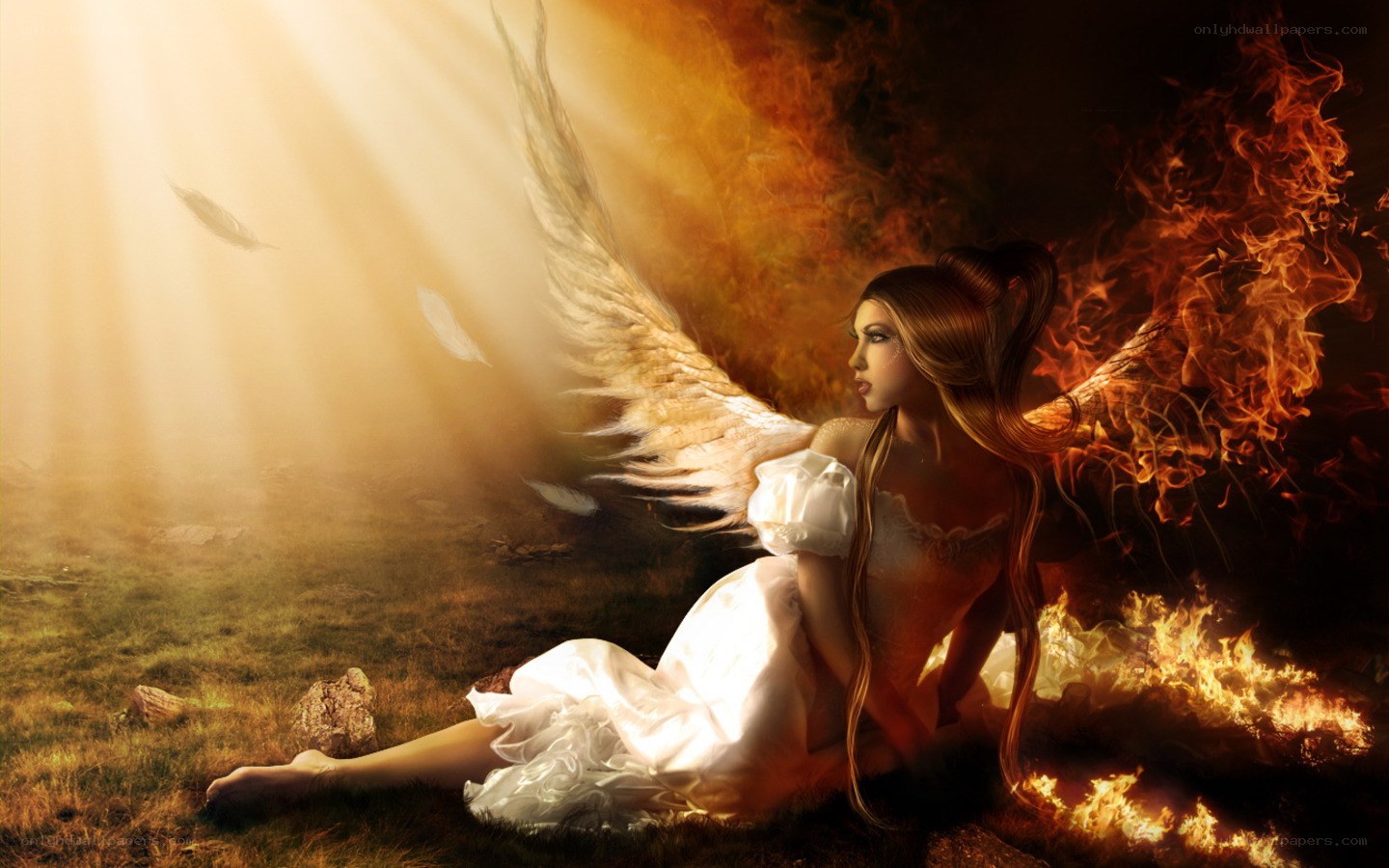 angel with fire and light