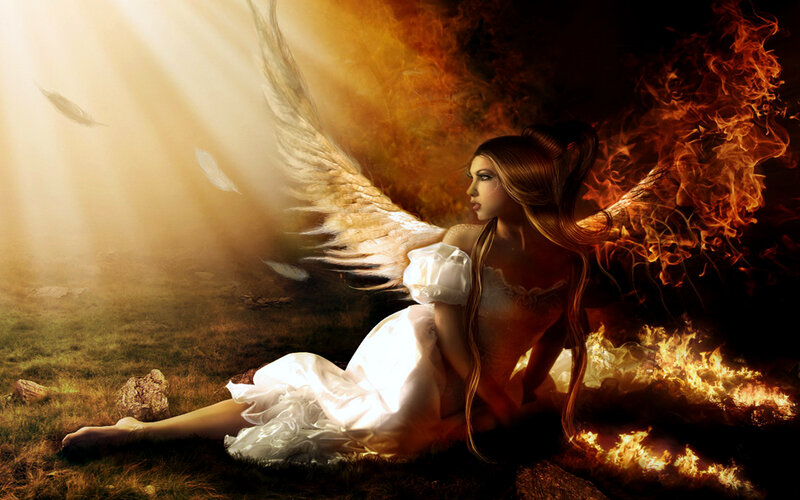 angel with fire and light