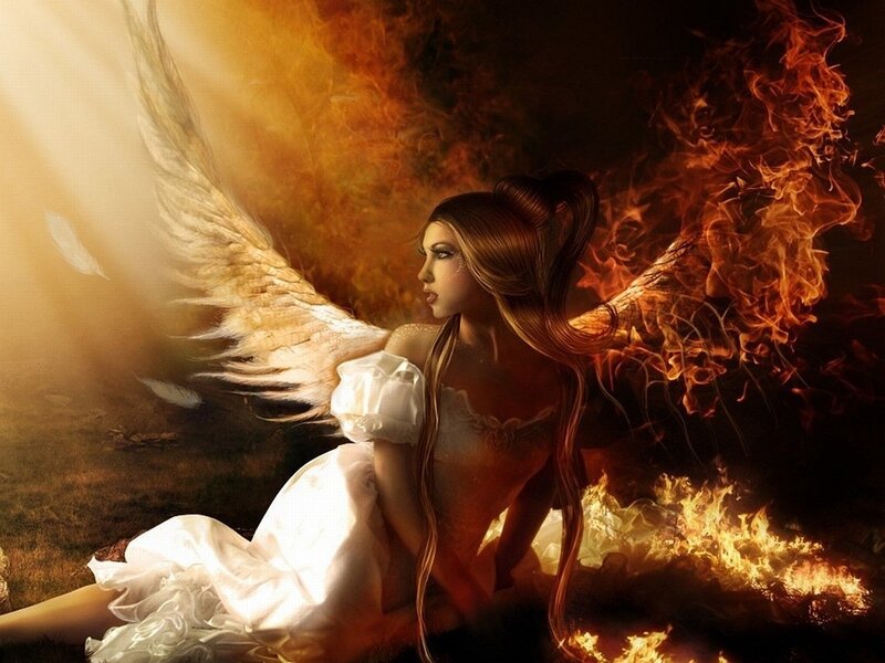 Angel with Fire Wings — Orange, Dramatic, Digital Art