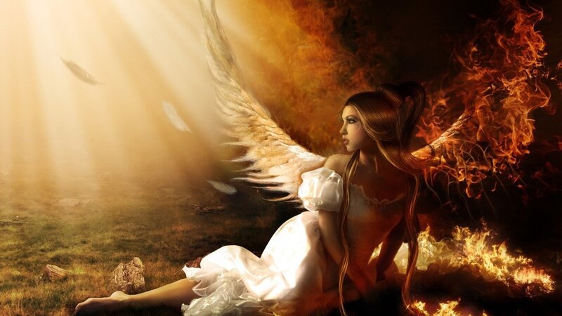 Angel with Fire Wings — Orange, Dramatic