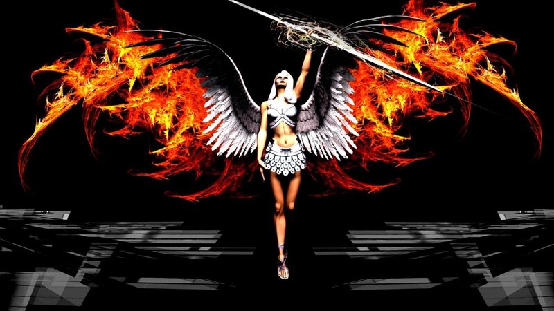 angel with flaming wings