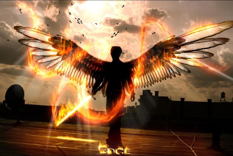 Angel with flaming wings