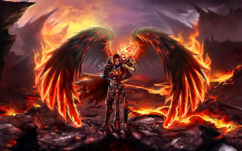Angel with Flaming Wings — Red, Dramatic