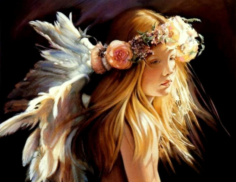 angel with flower crown