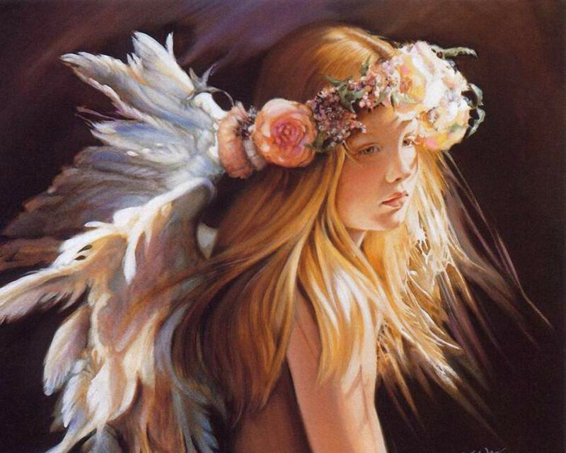 Angel with Flower Crown — Gold, Serene