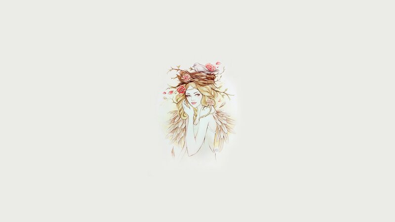 angel with flowers and bird