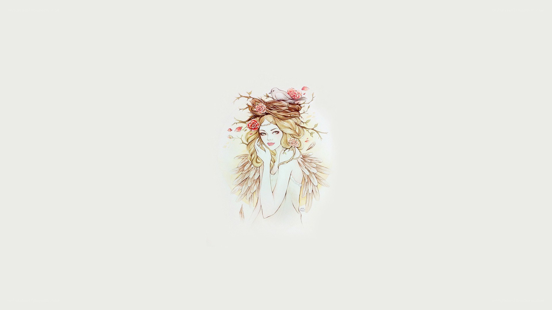 angel with flowers and bird