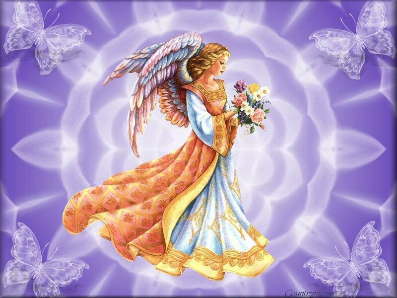Angel with flowers and butterflies