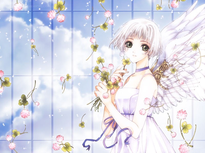 Angel with flowers and wings