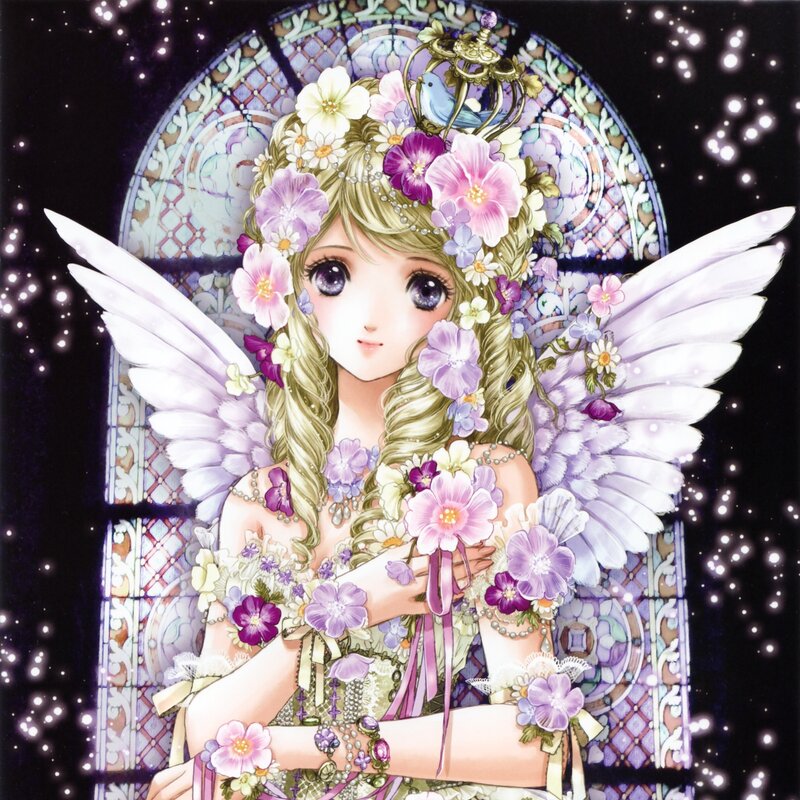 Angel with Flowers — Purple, Serene