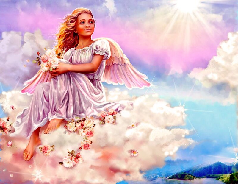 Angel with Flowers — Purple