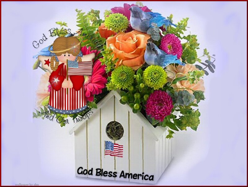 Angel with Flowers — White, Patriotic