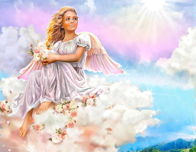 Angel with Flowers — White, Serene, Morning