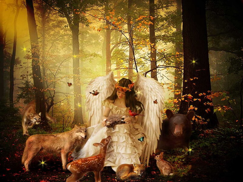 Angel with Forest Animals — Gold