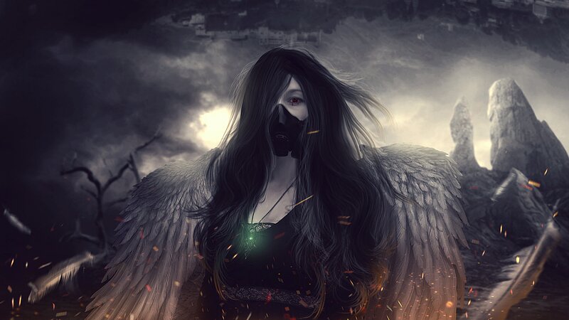 Angel with Gas Mask — Black