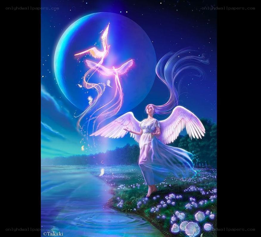 Angel with glowing birds