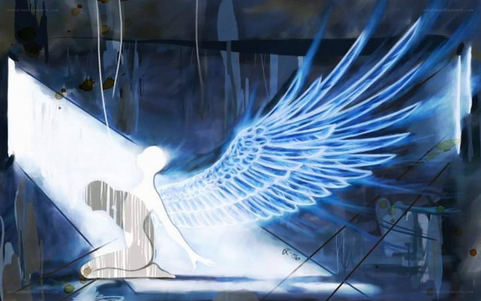 angel with glowing blue wings