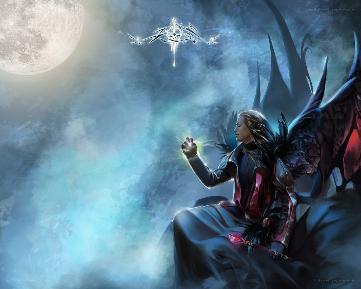 angel with glowing hand
