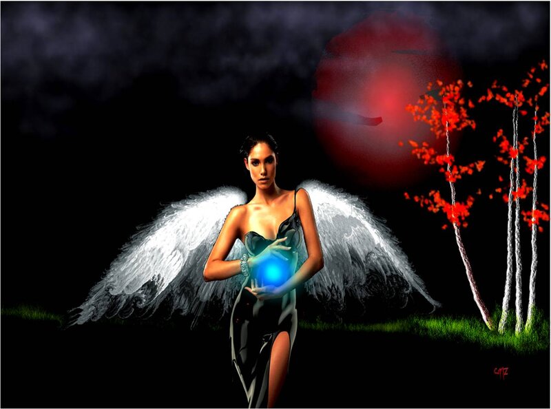 Angel with Glowing Orb — Black