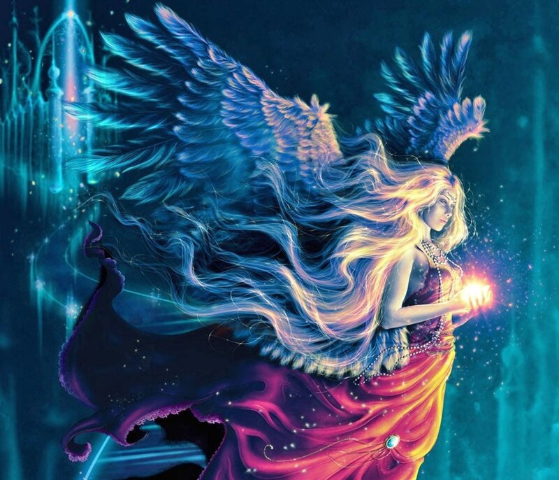 Angel with Glowing Orb — Blue, Dramatic