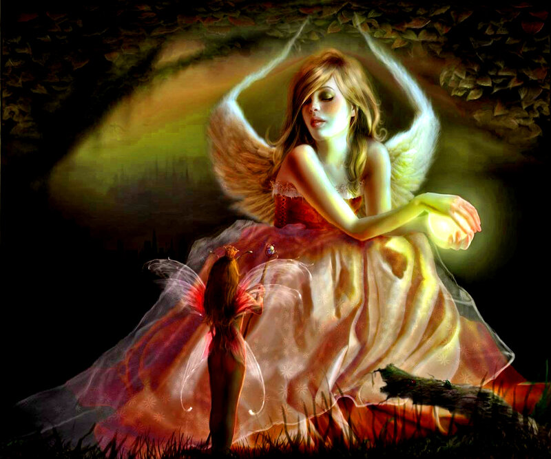 Angel with Glowing Orb — White, Serene, Night