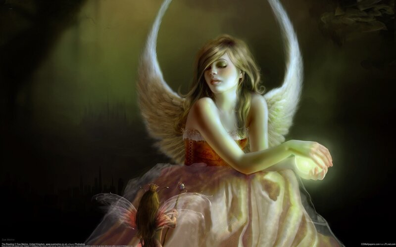 Angel with Glowing Orb — White, Serene