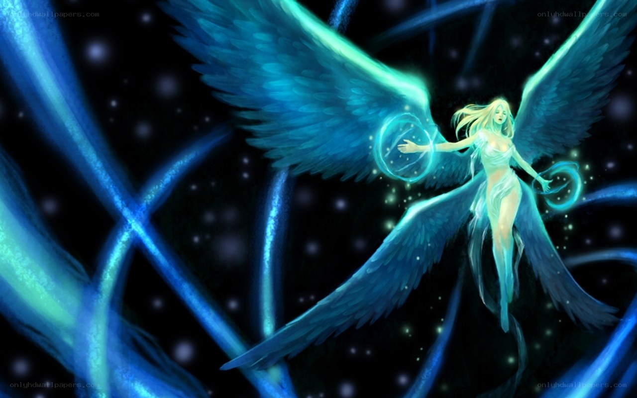angel with glowing wings