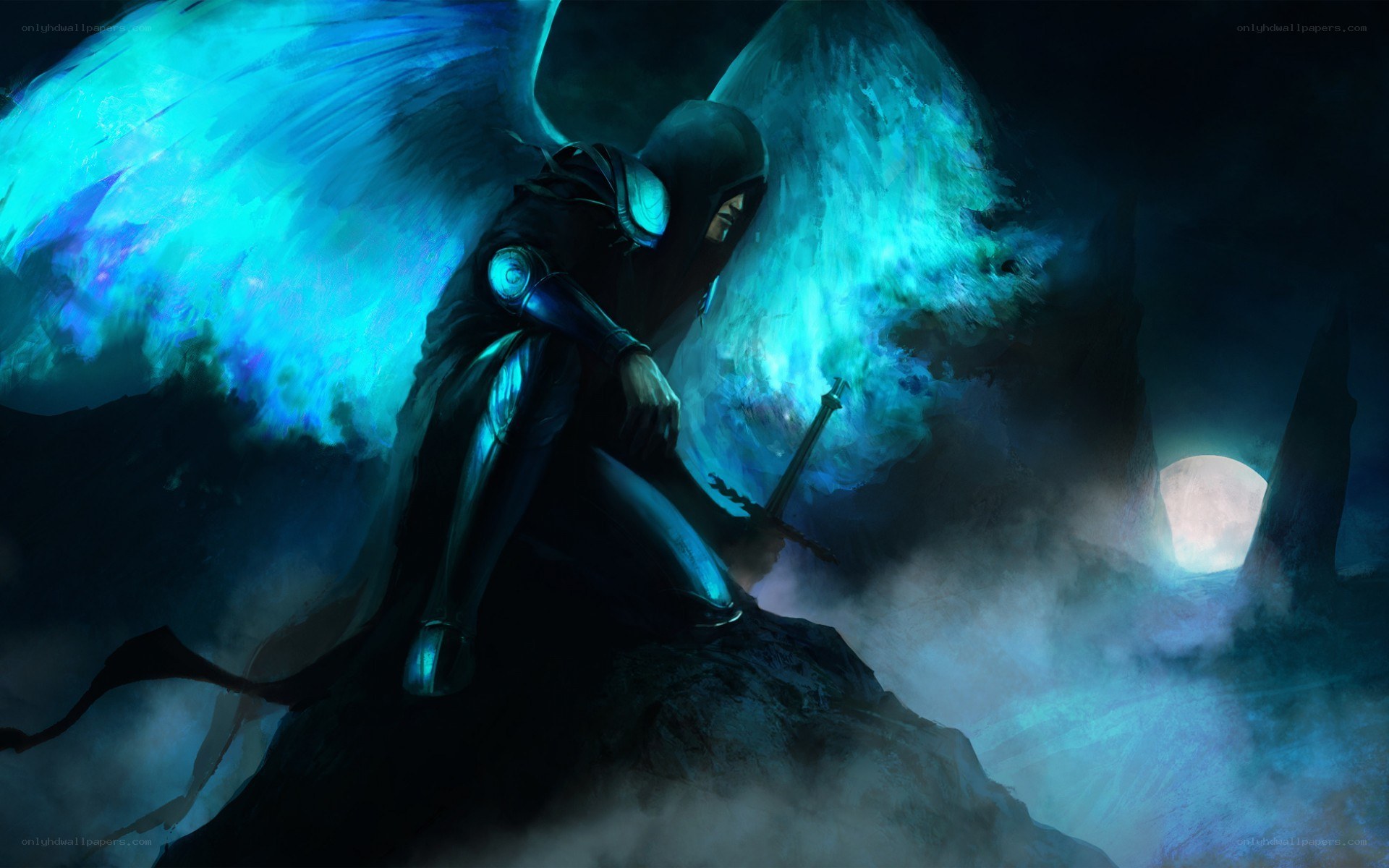 angel with glowing wings