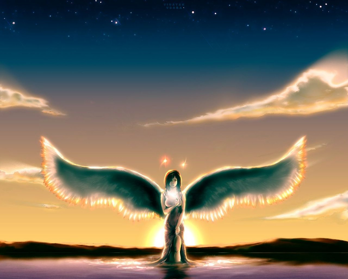 angel with glowing wings