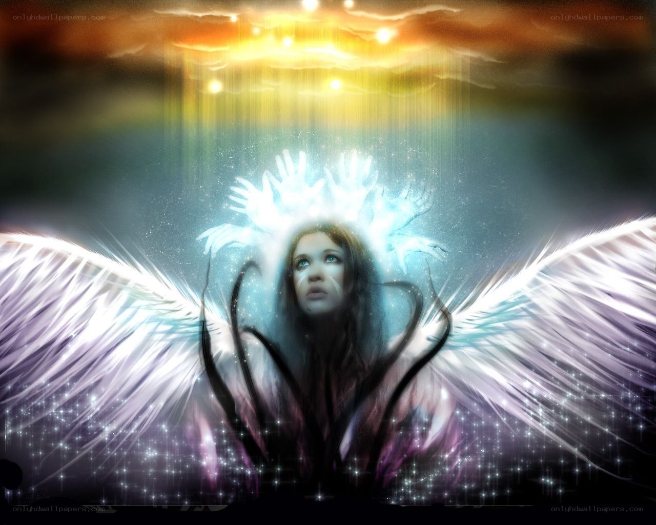 angel with glowing wings