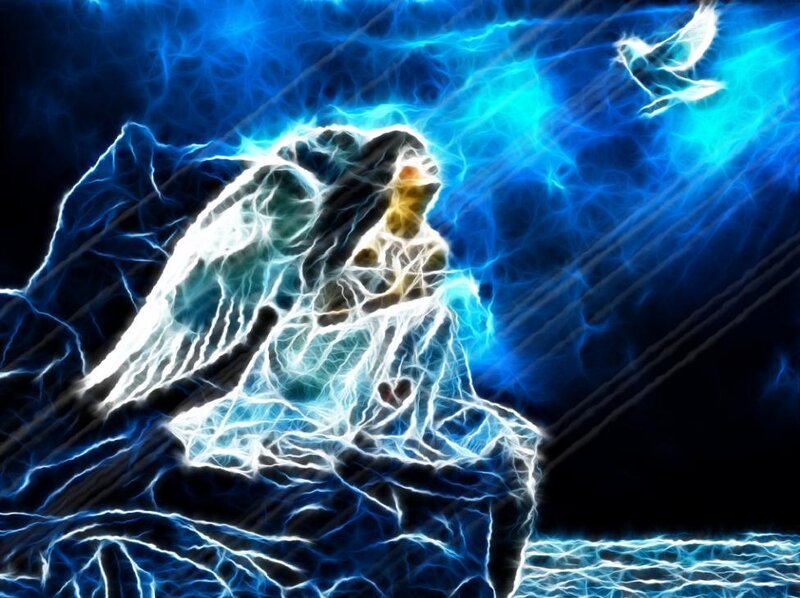 Angel with Glowing Wings — Blue, Dramatic