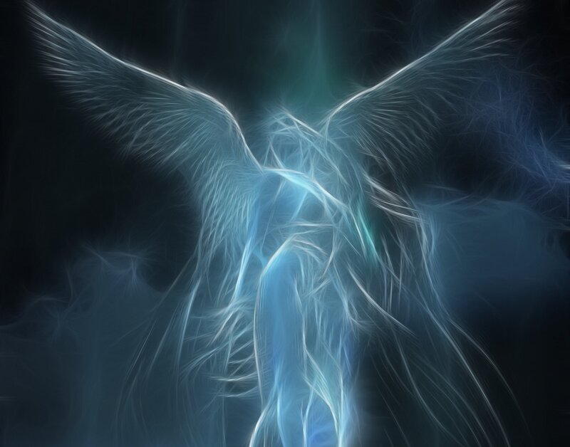 Angel with Glowing Wings — Blue, Ethereal, Digital Art