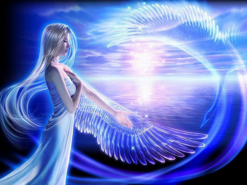 Angel with Glowing Wings — Blue, Serene, Night