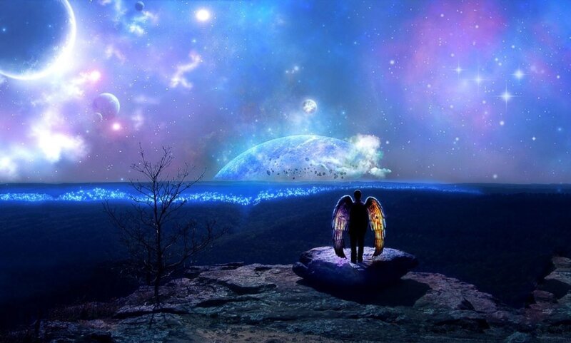 Angel with Glowing Wings — Blue, Serene