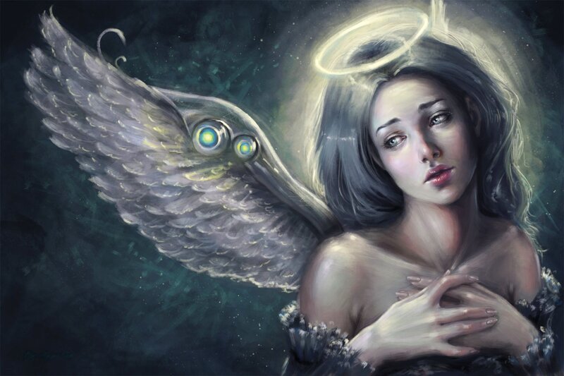 Angel with Glowing Wings — Gray, Dramatic