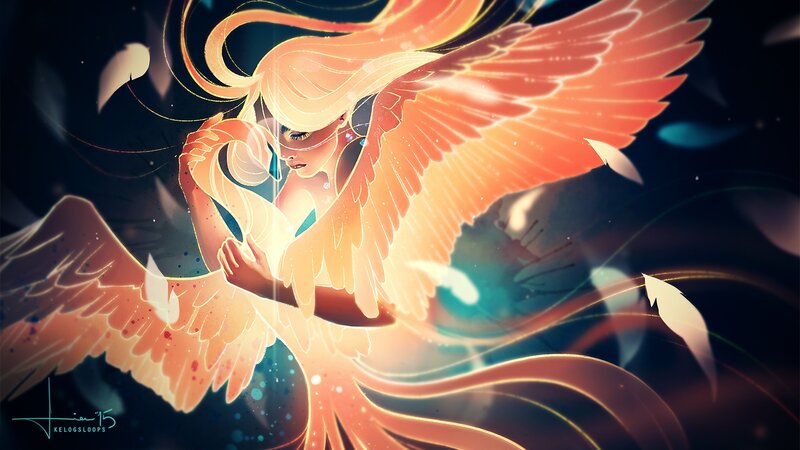 Angel with Glowing Wings — Orange, Dramatic