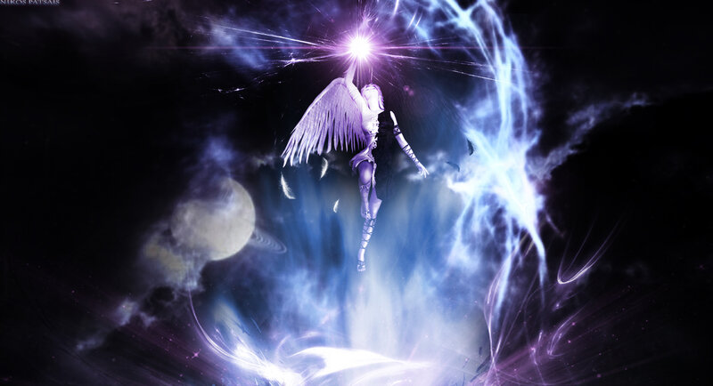 Angel with Glowing Wings — Purple, Dramatic