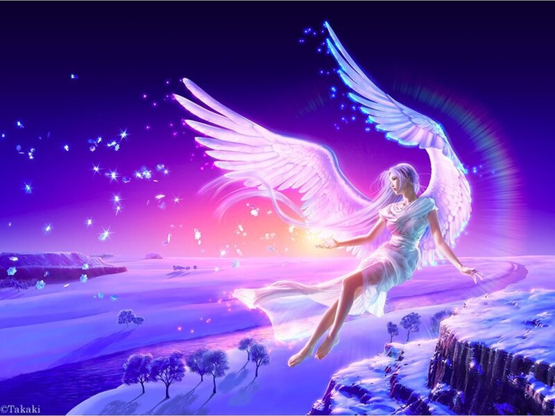 Angel with Glowing Wings — Purple, Serene