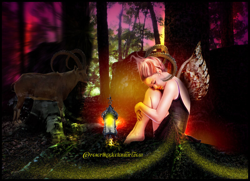 Angel with Goat in Forest