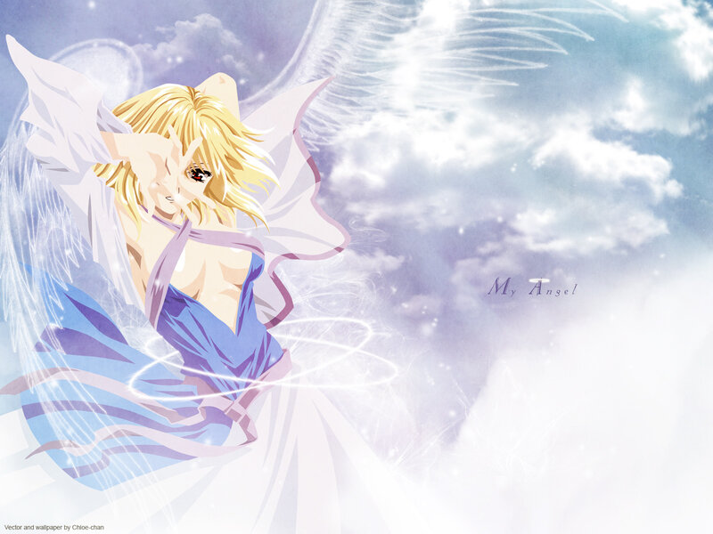 Angel with golden hair in sky