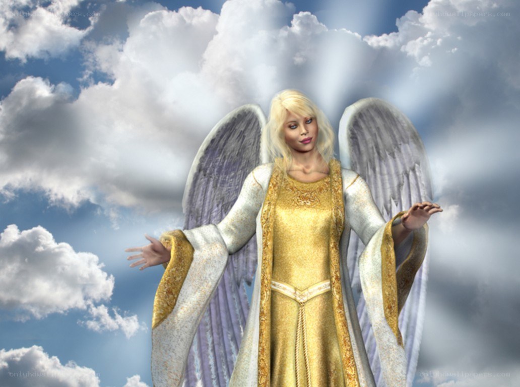 Angel with golden robe and wings