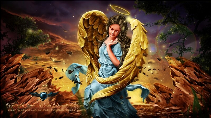 Angel with Golden Wings — Blue, Dramatic