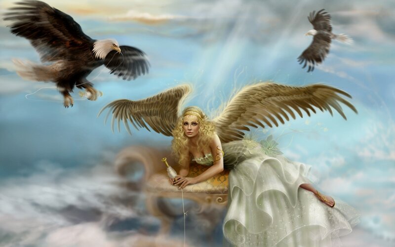 Angel with Golden Wings — Blue, Serene