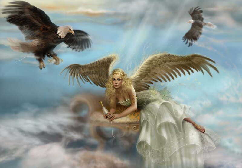 Angel with Golden Wings — Blue