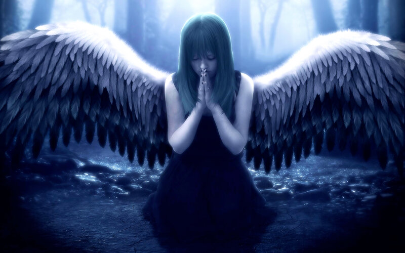 Angel with Green Hair — Blue, Dramatic