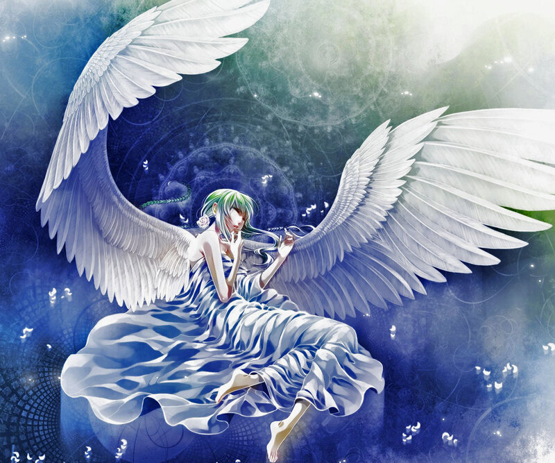 Angel with Green Hair — Blue, Serene