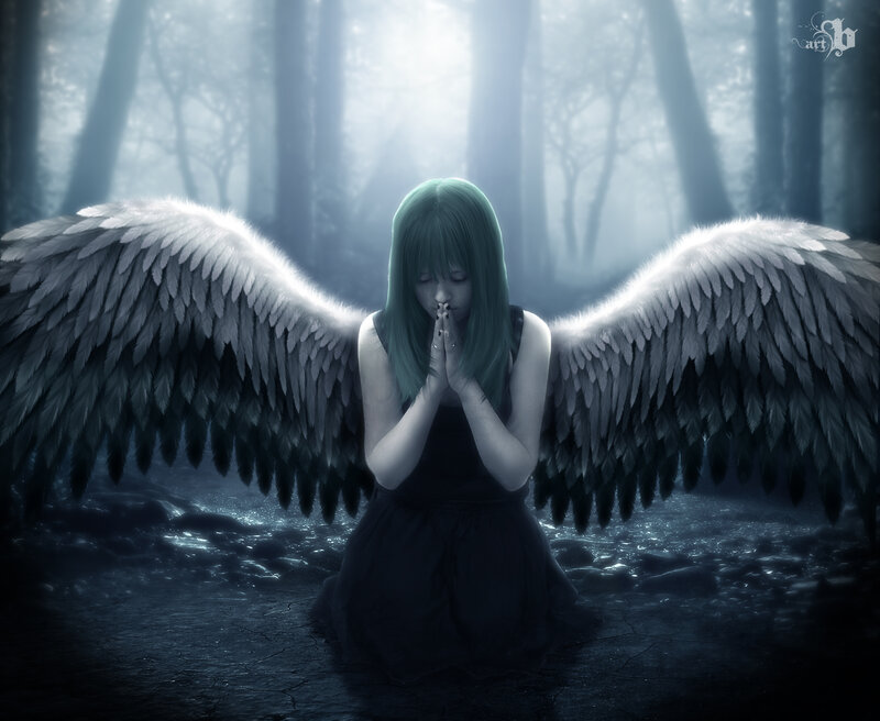 Angel with Green Hair — Blue, Somber